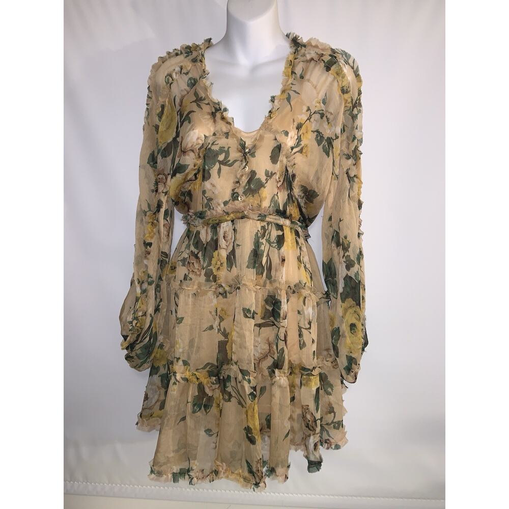 O.P.T Women's Floral Print Romantic Coquette Dress Yellow Size XS